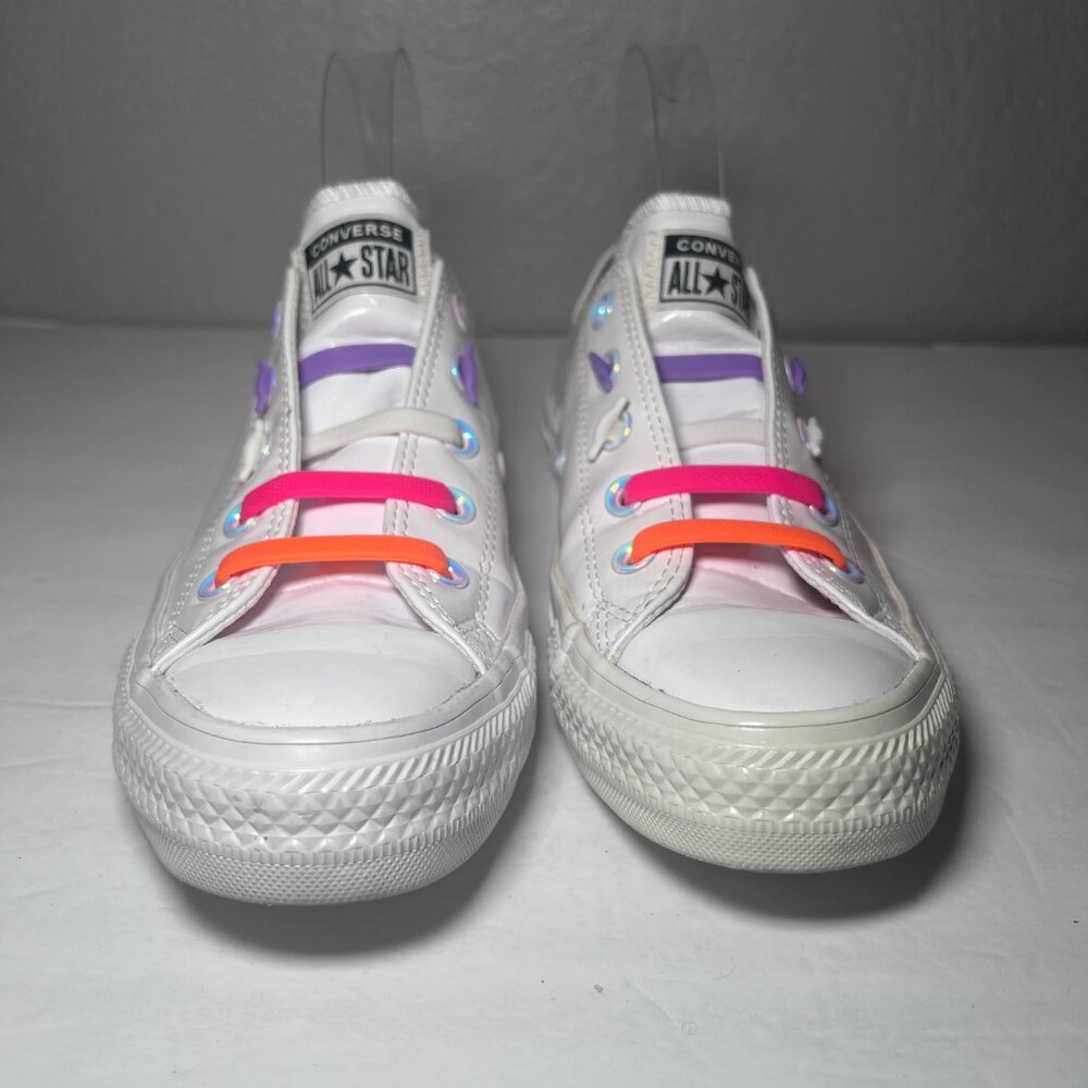 Converse Chuck Taylor All Star White Low Top Sneakers Colorful Laces - Picture 5 of 9